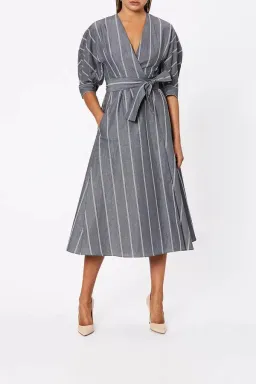 Scanlan Theodore The Stripe Cotton Wrap Dress Grey Size 6 for rent on The Volte - image 2