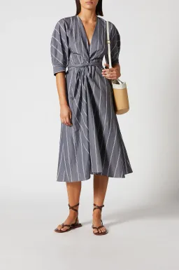 Scanlan Theodore The Stripe Cotton Wrap Dress Grey Size 6 for rent on The Volte - image 1