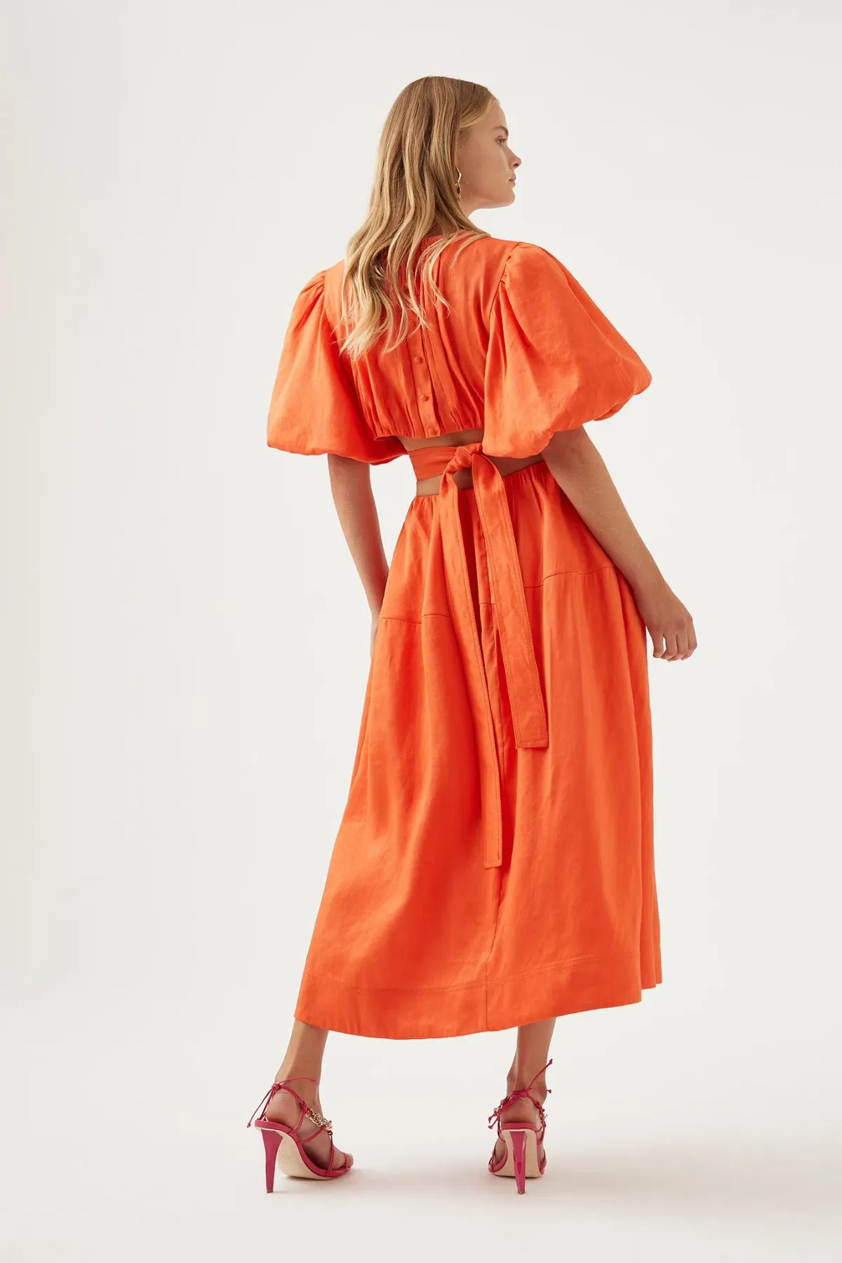 Aje Cosette Tie Back Midi Dress Orange Size 12  - Image 4