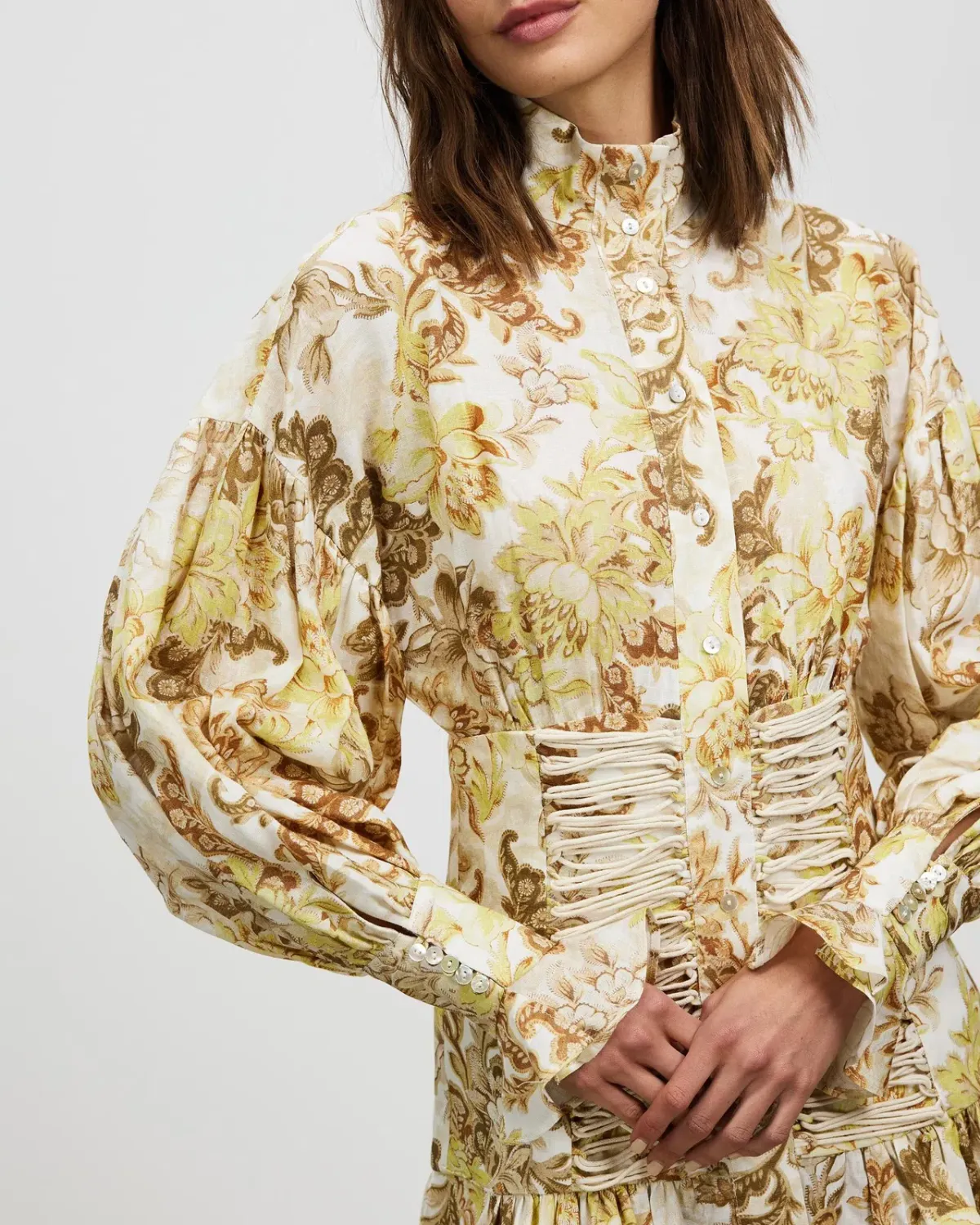 Alémais Bernadette Corset Mini Dress Long Sleeve Linen Print Size 8 - Image 3