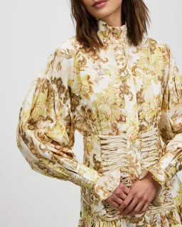 Alémais Bernadette Corset Mini Dress Long Sleeve Linen Print Size 8 for rent on The Volte - image 3