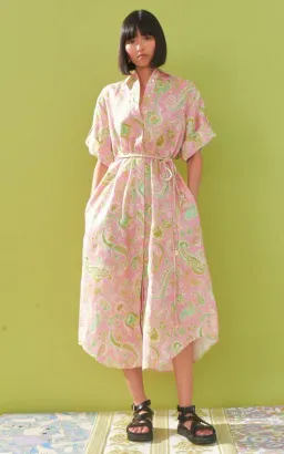 Alemais Marta Paisley Print Shirt Dress Pink Size AU 12 for rent on The Volte - image 1