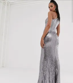 Bariano Silver Sequence Split Gown Silver Size AU 6 for rent on The Volte - image 2