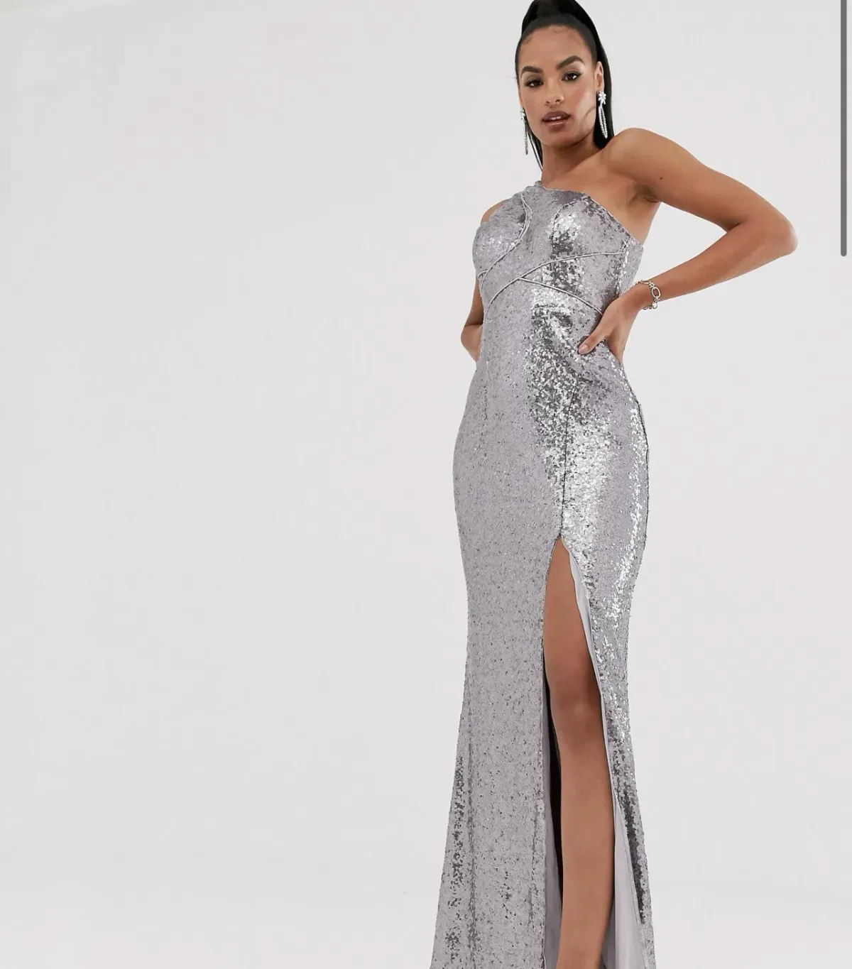 Bariano Silver Sequence Split Gown Silver Size AU 6 - Image 3