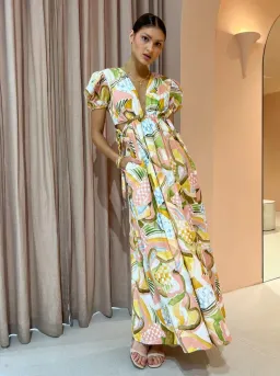 By Nicola Ahoy Plunge Neckline Maxi Dress in Swirl Check Multi-Colored Size AU 10 for rent on The Volte - image 1