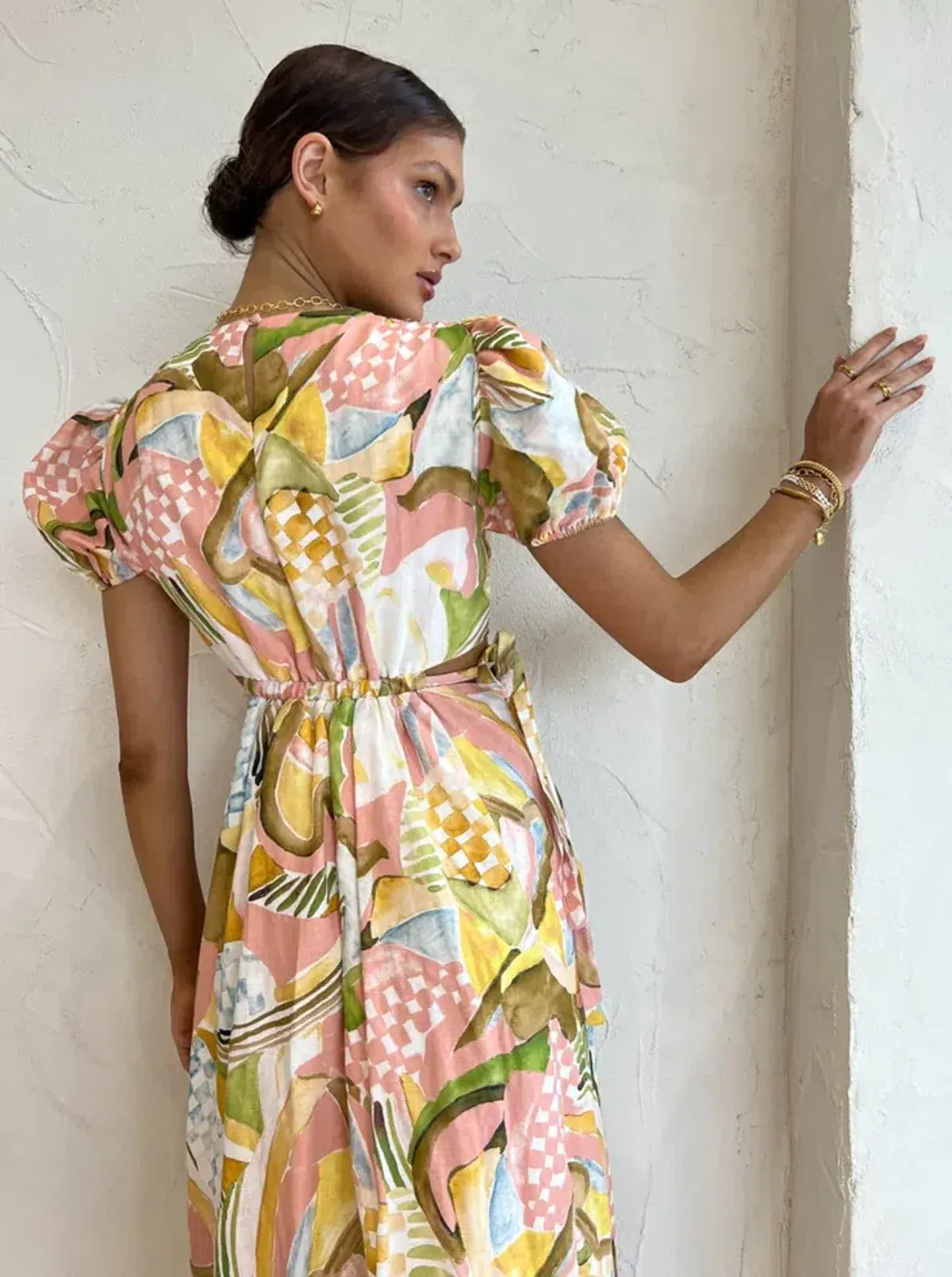 By Nicola Ahoy Plunge Neckline Maxi Dress in Swirl Check Multi-Colored Size AU 10 - Image 3