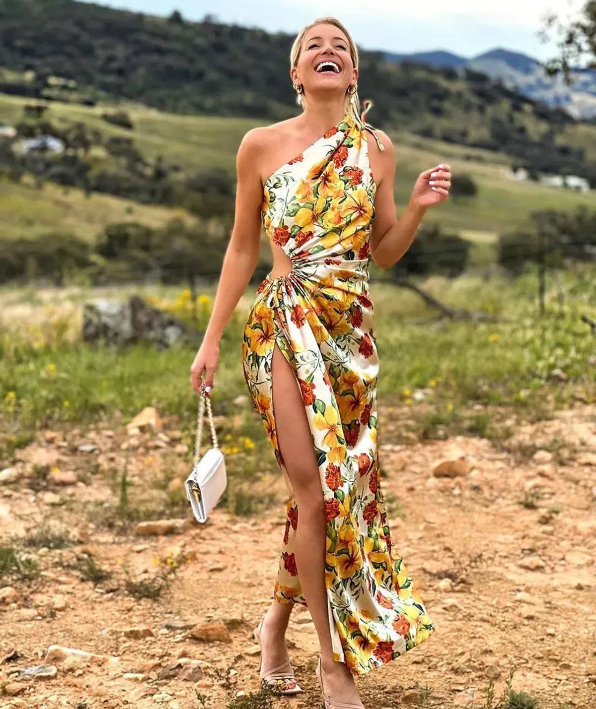 Sonya Moda Nour Yarden Floral Maxi Dress Cutout One Shoulder Yellow Size AU 8 - Image 7