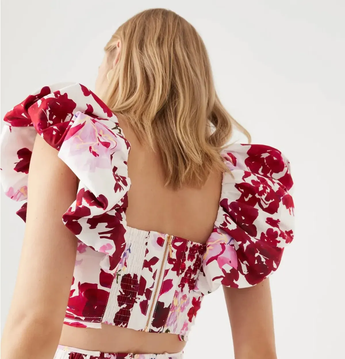 Aje Margot Bubble Sleeve Top & Cherie Bubble Midi Skirt Set Roses of Provence Floral Print Size AU 16   - Image 3