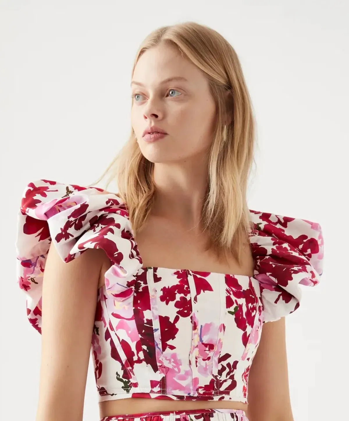 Aje Margot Bubble Sleeve Top & Cherie Bubble Midi Skirt Set Roses of Provence Floral Print Size AU 16   - Image 2