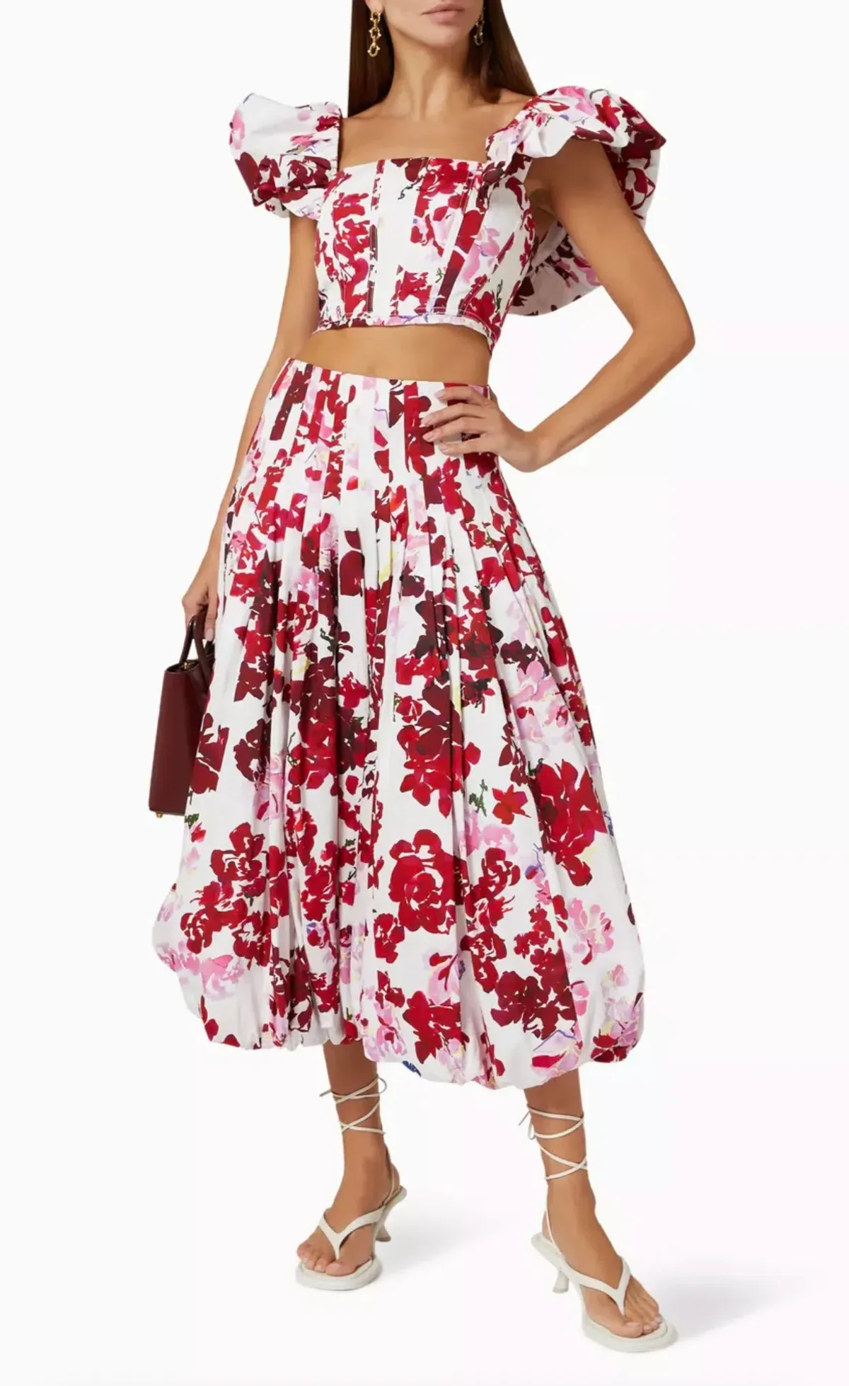 Aje Margot Bubble Sleeve Top & Cherie Bubble Midi Skirt Set Roses of Provence Floral Print Size AU 16   - Image 5