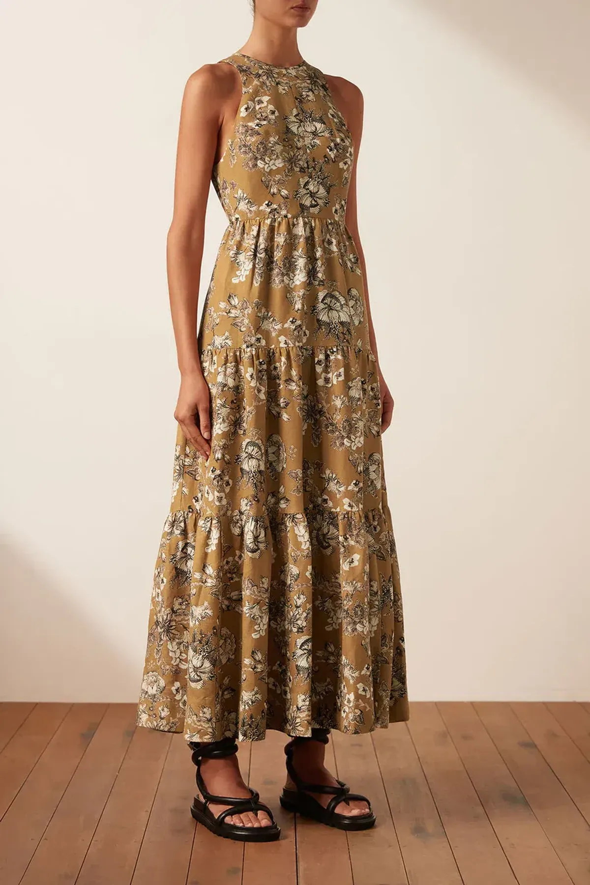 Shona Joy Cecilia Linen Tie Back Midi Dress Floral Size 8 - Image 1