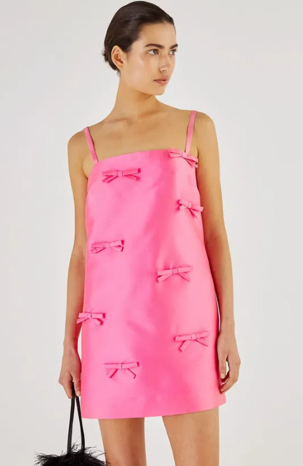 Oroton Satin Mini Bow Dress Candy Pink Size AU 8 - Image 2