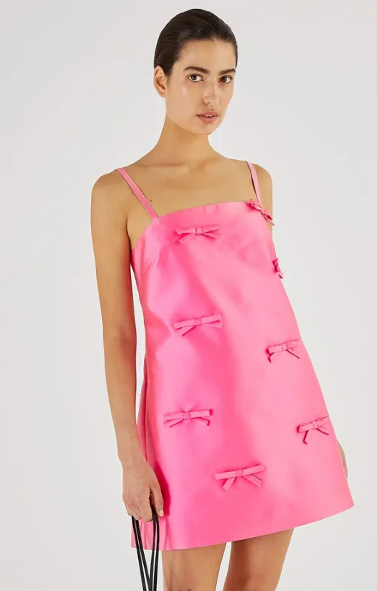 Oroton Satin Mini Bow Dress Candy Pink Size AU 8 - Image 4