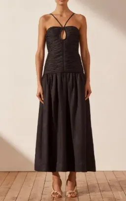 Shona Joy Thea Linen Keyhole Midi Dress Black Size AU 8 for rent on The Volte - image 1