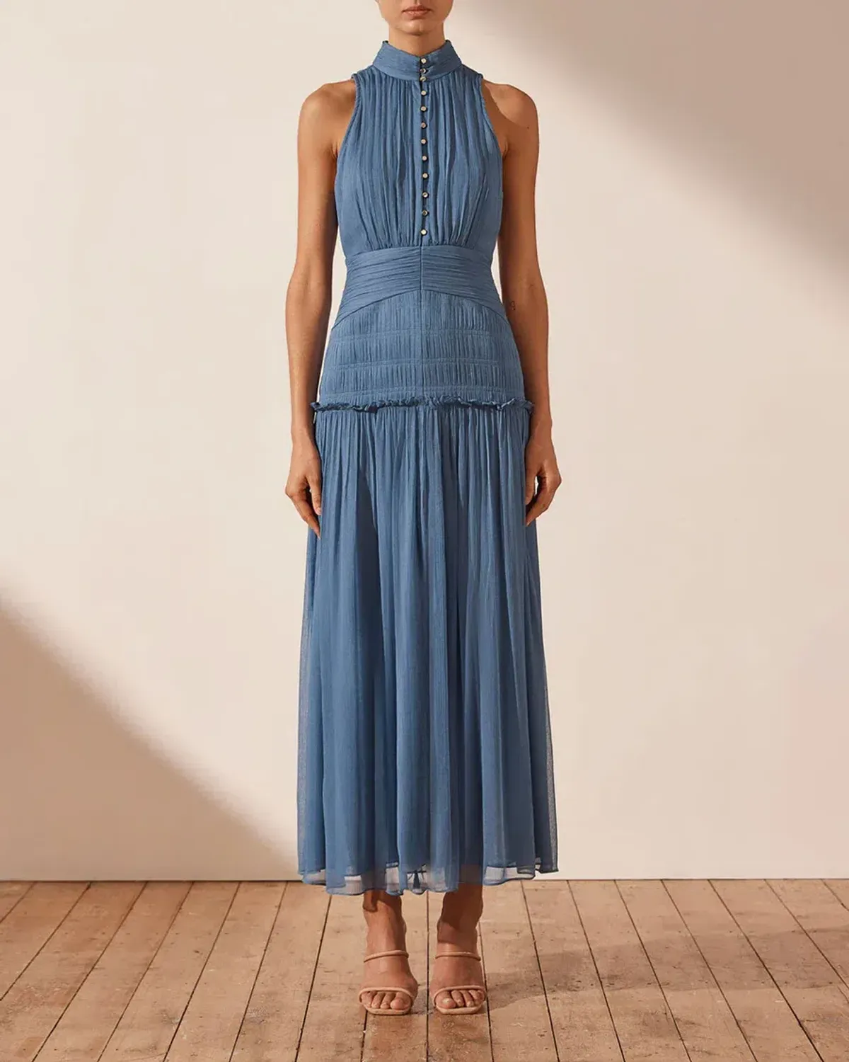 Shona Joy Noemi Sleeveless Button Up Midi Dress Blue Size 10 - Image 1