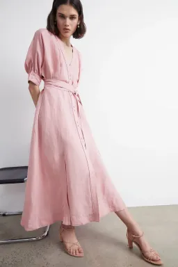 Aje Ennoble Midi Dress Pink Size 6 for rent on The Volte - image 1