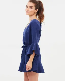 MLM Linen Tie Waist Dress Blue Size 8 for rent on The Volte - image 2