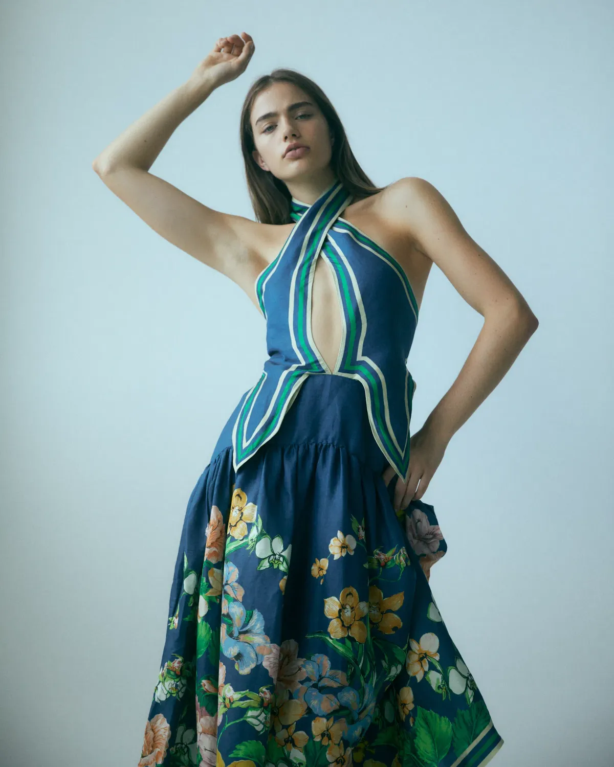 Alemais Lyla Halter Midi Dress Navy Size AU 8 - Image 1