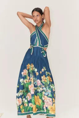 Alemais Lyla Halter Midi Dress Navy Size AU 8 for rent on The Volte - image 2