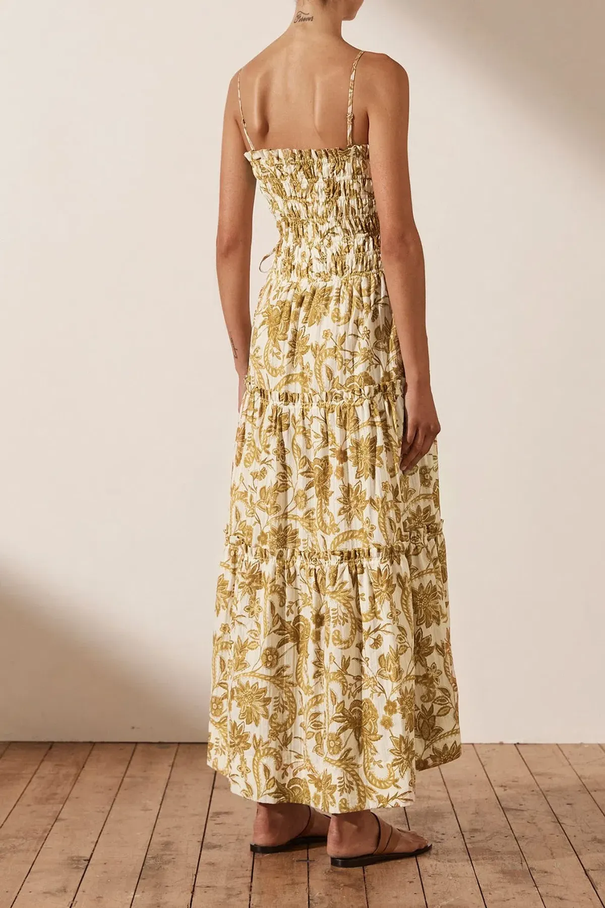 Shona Joy Saffron Shirred Tiered Midi Dress Print Size 14 - Image 4