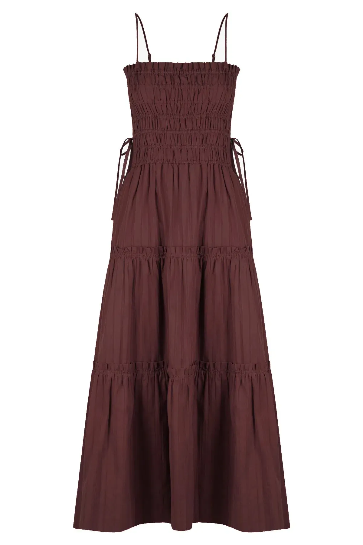 Shona Joy Kaia Shirred Tiered Midi Dress Chocolate Brown Size 14 - Image 3