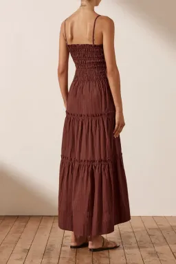 Shona Joy Kaia Shirred Tiered Midi Dress Chocolate Brown Size 14 for rent on The Volte - image 2