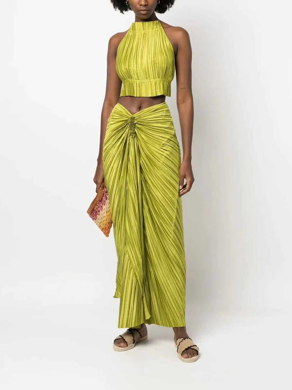 Cult Gaia Plissé-Effect Halterneck Top & Maxi Skirt Green Size 6 - Image 1