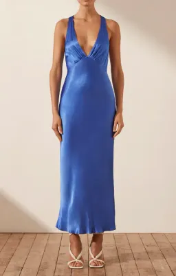 Shona Joy Oliviera Plunged Cross Back Midi Dress in Blue Size 6 / XS for rent on The Volte - image 1