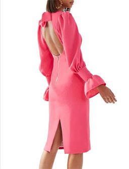 HOT PINK TIE-BACK TULIP SLEEVE BY JOHNNY for rent on The Volte - image 4