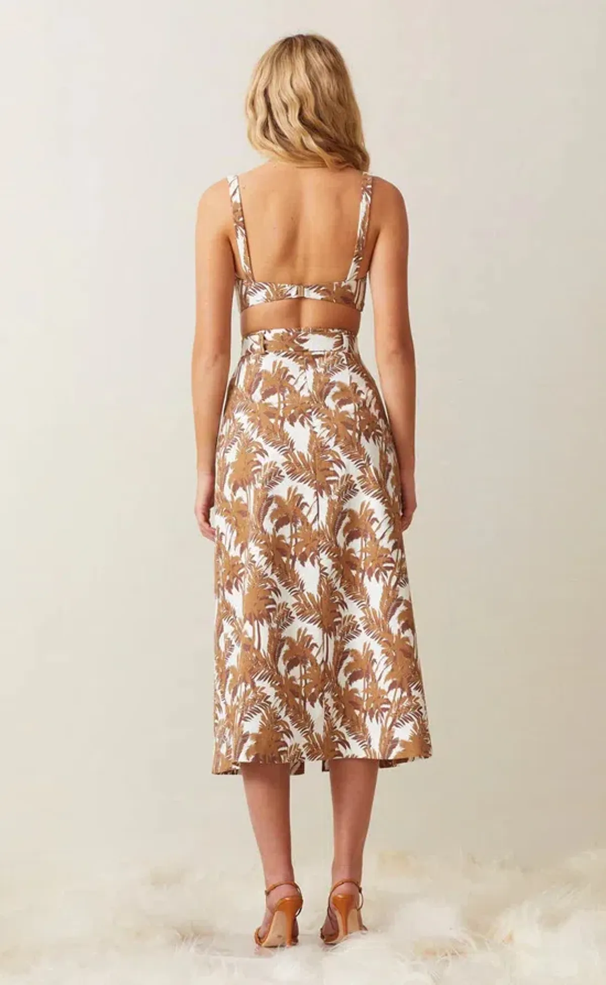 Bec & Bridge Party Wave Midi Skirt and Crop in Palm Brown Size 10 - Image 2
