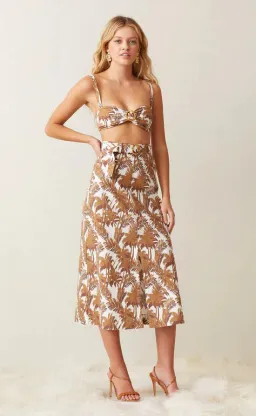 Bec & Bridge Party Wave Midi Skirt and Crop in Palm Brown Size 10 for rent on The Volte - image 1