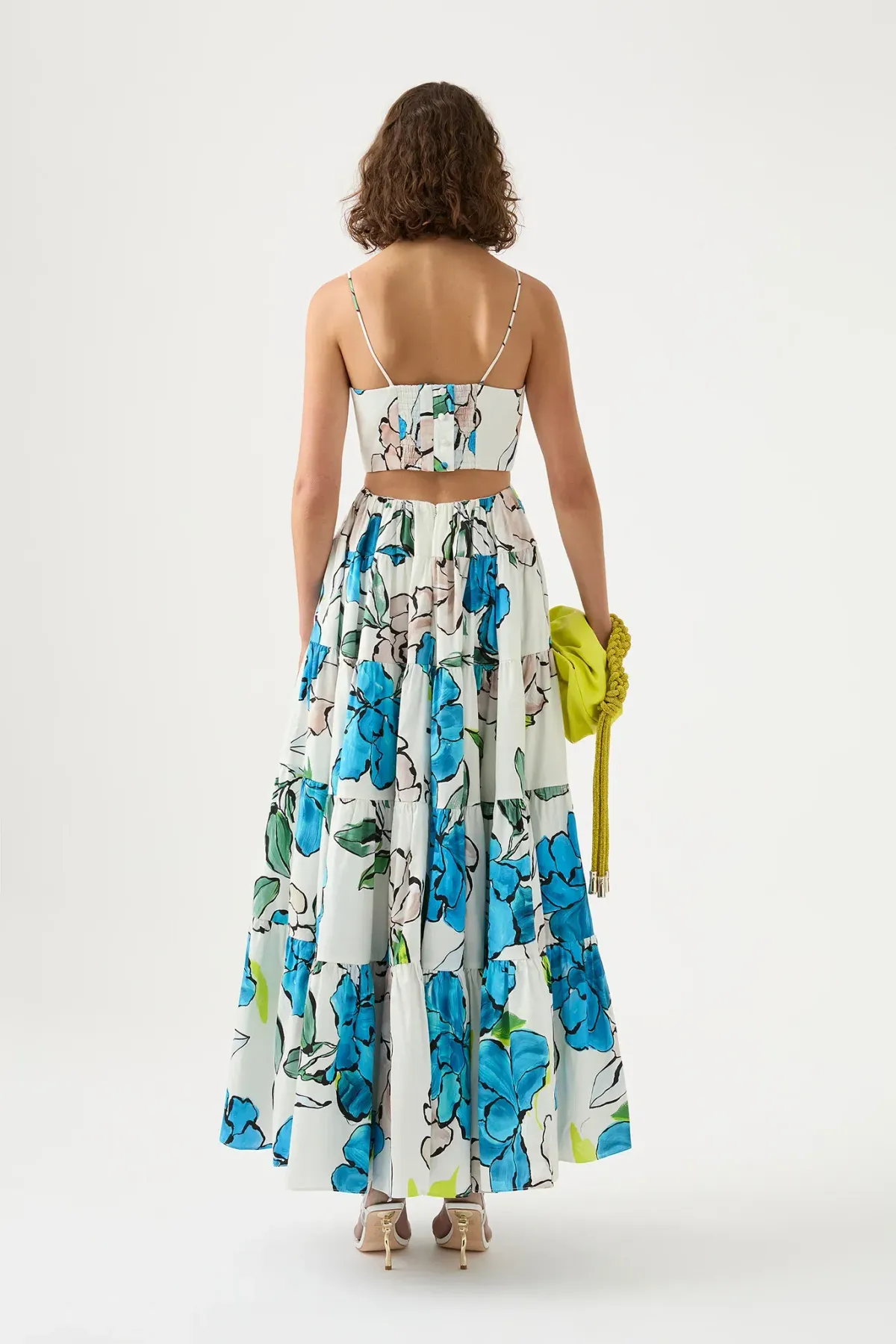 Aje Botanical Tiered Maxi Dress Cool Camelia Blue White Floral Size AU 10 - Image 3