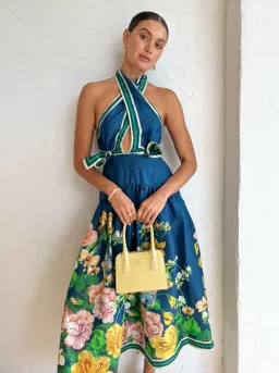 Alemais Lyla Halter Midi Dress in Royal Blue Cutout Size AU 12 for rent on The Volte - image 6