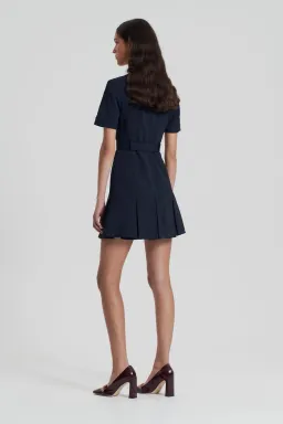 Scanlan Theodore Tailored Pleat Dress Navy Size AU 8 for rent on The Volte - image 3