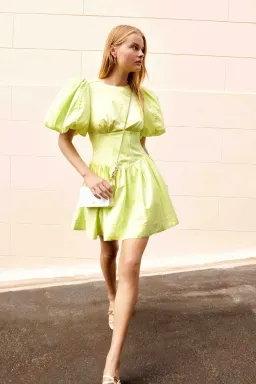 AJE Gianna Puff Sleeve  Mini Dress Light Lemon  Size 8   for rent on The Volte - image 1
