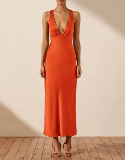 Shona Joy Milo Plunged Cross Back Midi Dress Hibiscus Size 6 for rent on The Volte - image 1