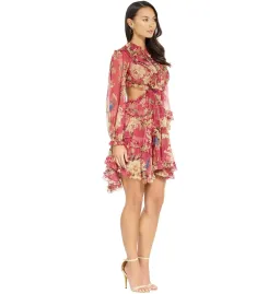 Zimmermann Melody Lace Up Short Dress Red Floral Size 2/ Au 12 for rent on The Volte - image 2