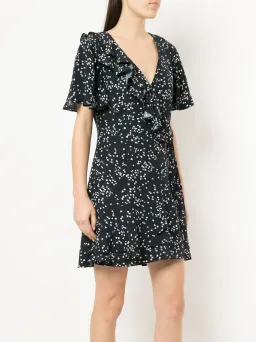 Rebecca Vallance Flores Ruffled Printed Crepe Wrap Mini Dress Navy Size 8 for rent on The Volte - image 4