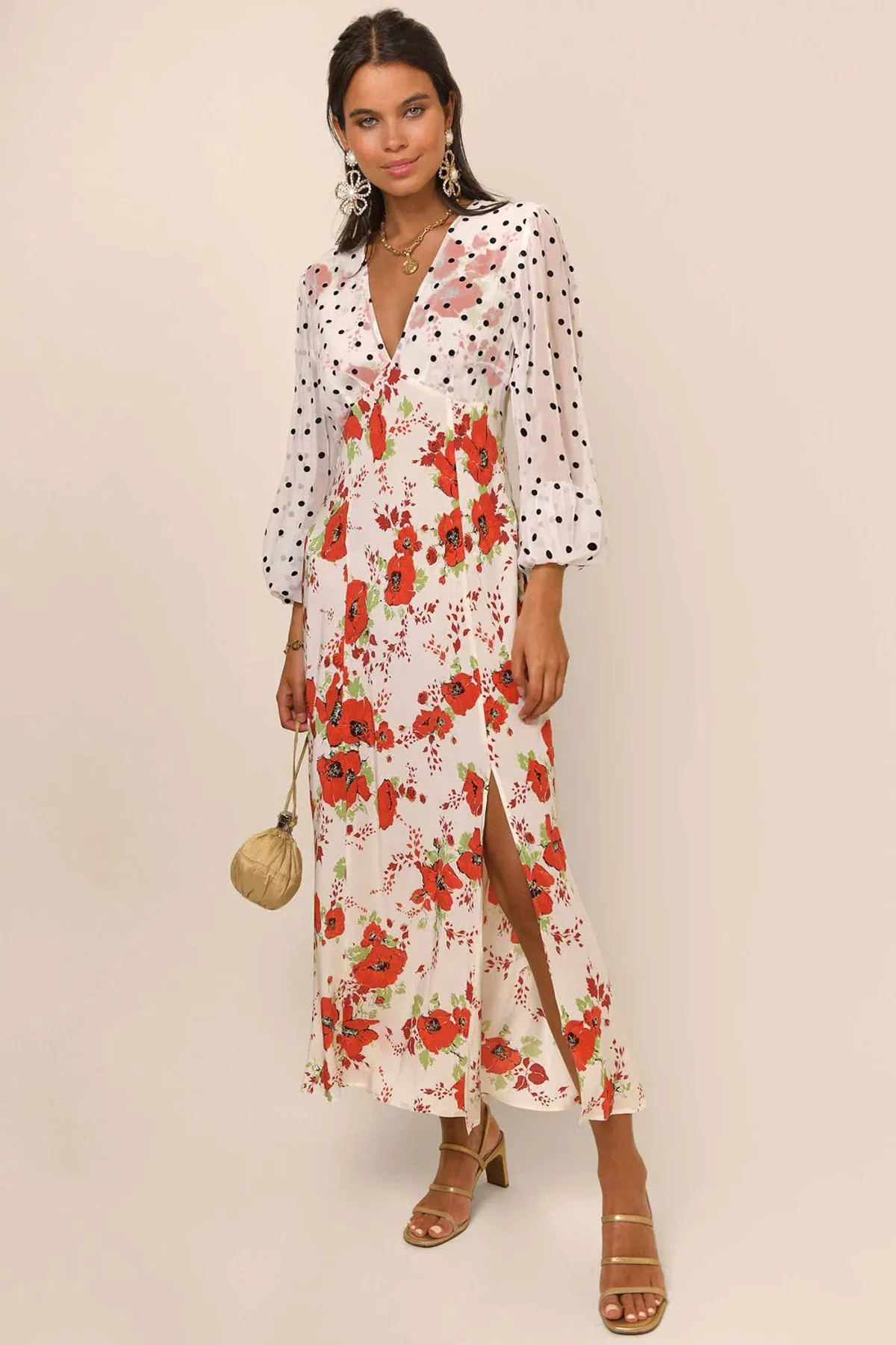 Rixo Melanie Dress Red Poppy Mix Print Size M/AU 12 - Image 1