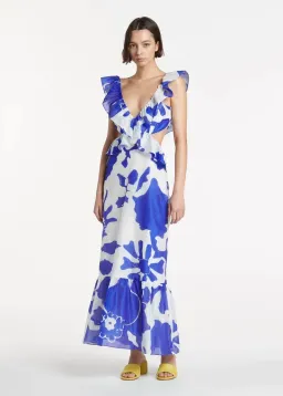 Sir the Label Vivi Frill Maxi Dress Blue Print Size 1/AU 8 for rent on The Volte - image 1