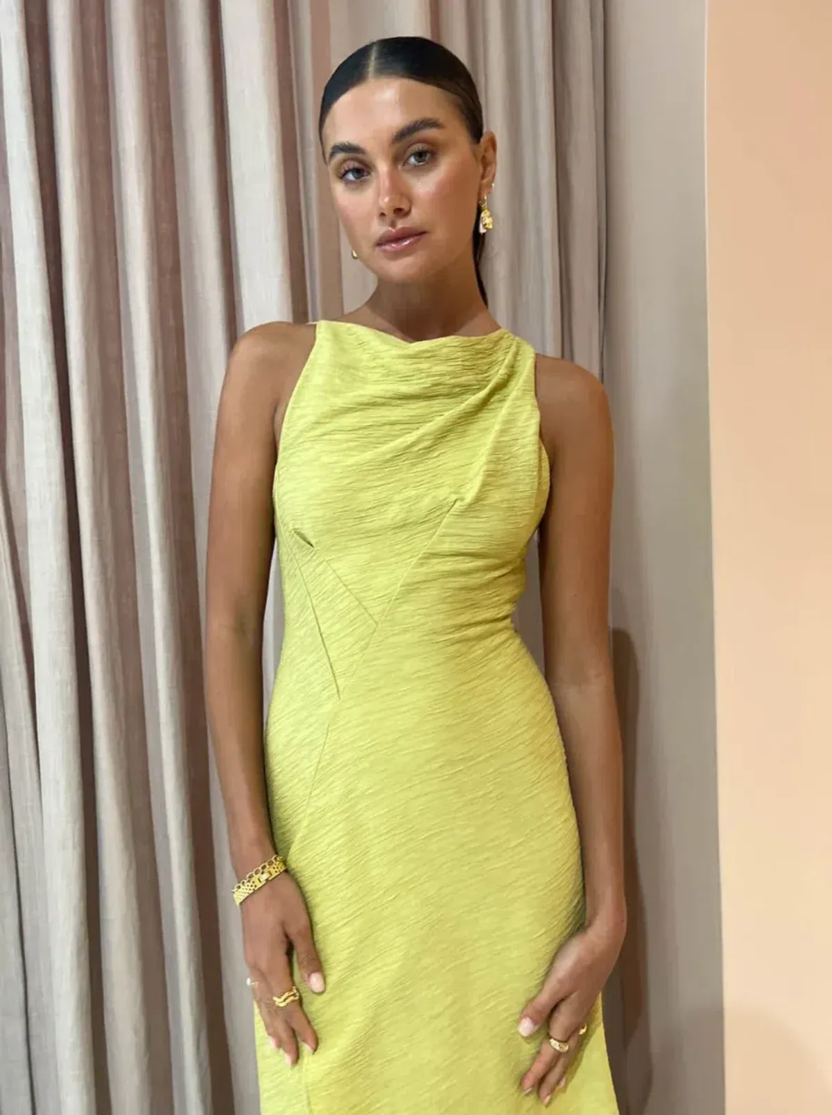 One Fell Swoop Frida Midi Dress in Golden Straw Size 6 - Image 7