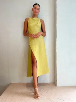 One Fell Swoop Frida Midi Dress in Golden Straw Size 6 for rent on The Volte - image 1