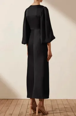 Shona Joy Luxe Twist Front Balloon Sleeve Midi Dress in Onyx Size 12 / L for rent on The Volte - image 3