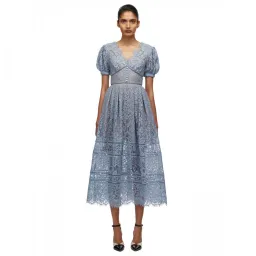 Self Portrait Fine Cord Lace Midi Dress Blue Size 10  for rent on The Volte - image 1