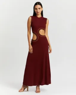 Christopher Esber Paisley Cut Toso Dress Burgundy Size 6  for rent on The Volte - image 1