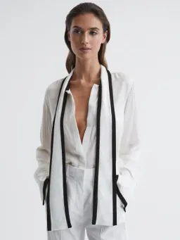 Reiss Calli Tuxedo Blouse In Ivory In Size 10 for rent on The Volte - image 1