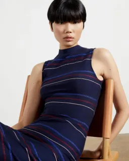 Ted Baker Erlo Striped Sleeveless Midi Dress In Navy In Size 1/Au 8 for rent on The Volte - image 2