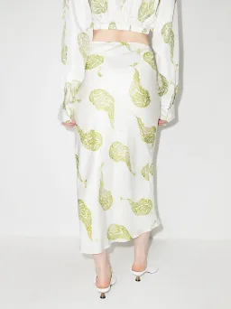 Christopher Esber Ruched Paisley Silk Maxi Skirt in Green Size 8 for rent on The Volte - image 3