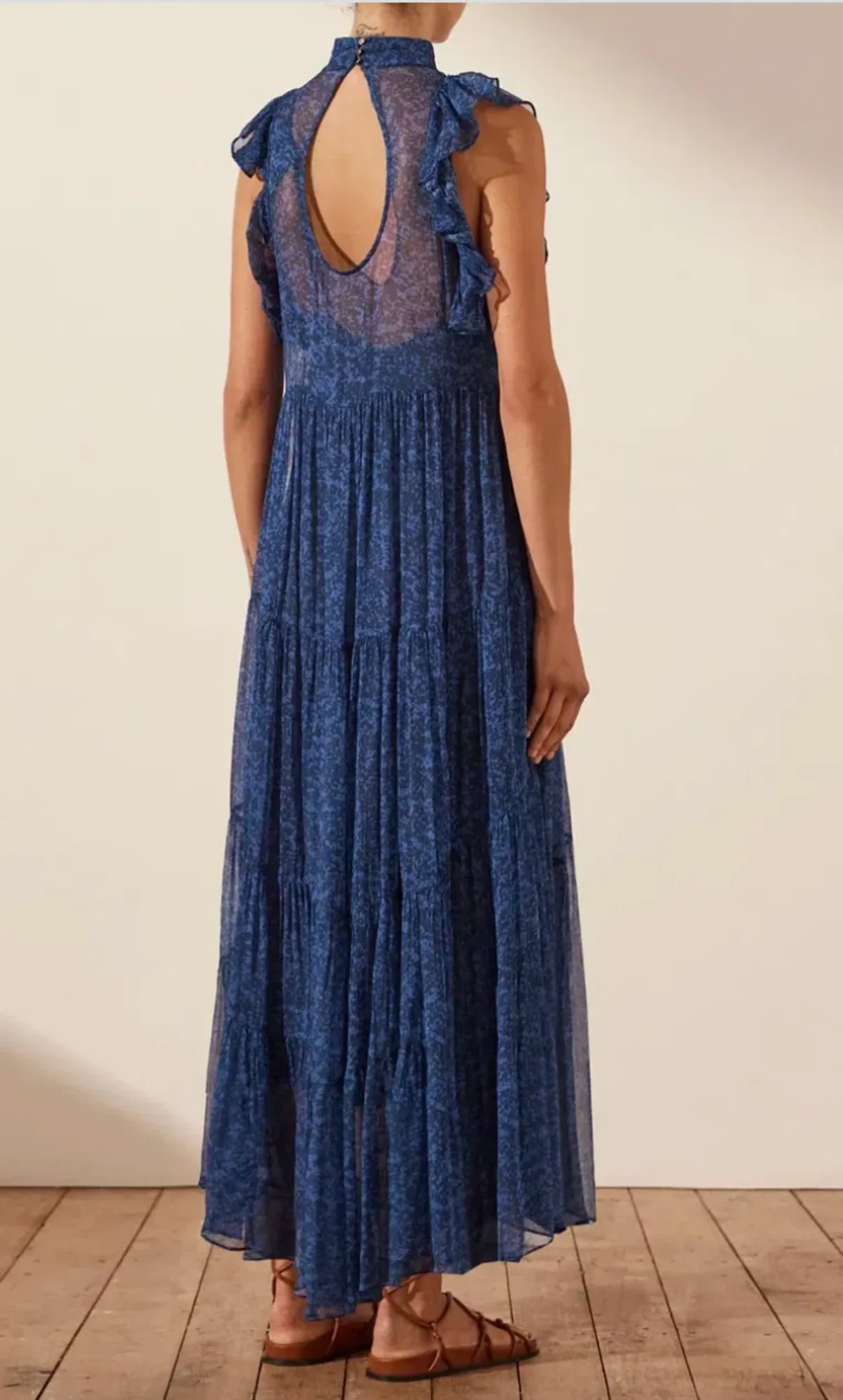 Shona Joy Saldanha High Neck Tiered Maxi Dress Blue Size 10 / M - Image 3