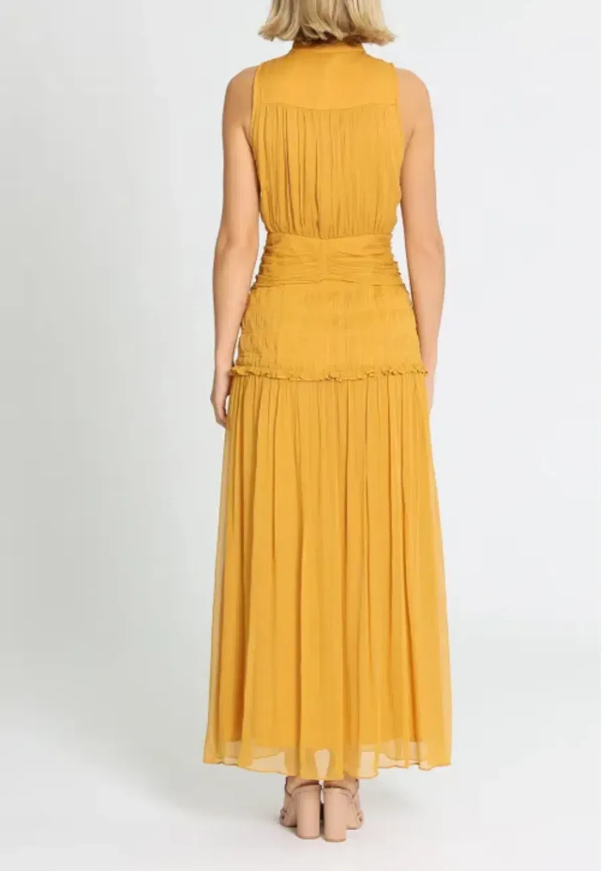 Shona Joy Leonie High Neck Button Up Midi Dress in Mimosa Size 10 - Image 3